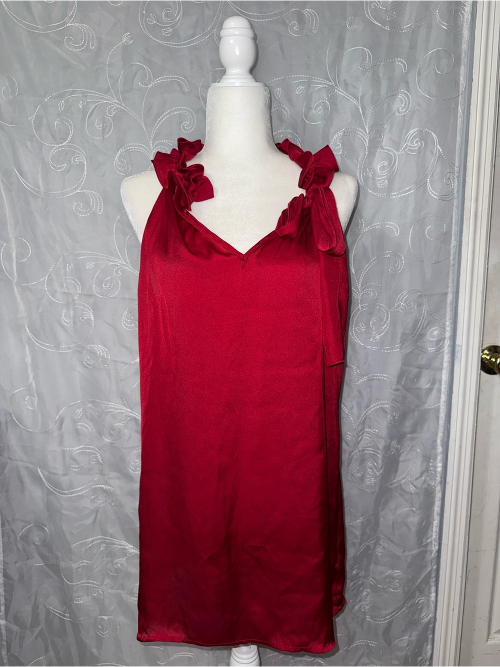 Allison Taylor Deep Red Ruffle Tie-Shoulder V-Neck blouse size M